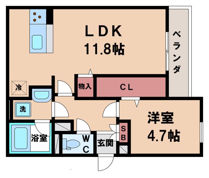 FLEUR長居2丁目(1LDK/1階)の間取り写真