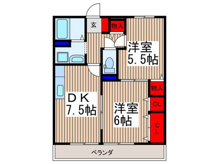 コンフォート狭山台II(2DK/2階)の間取り写真
