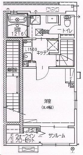 トリニティ下川東(1K/2階)の間取り写真