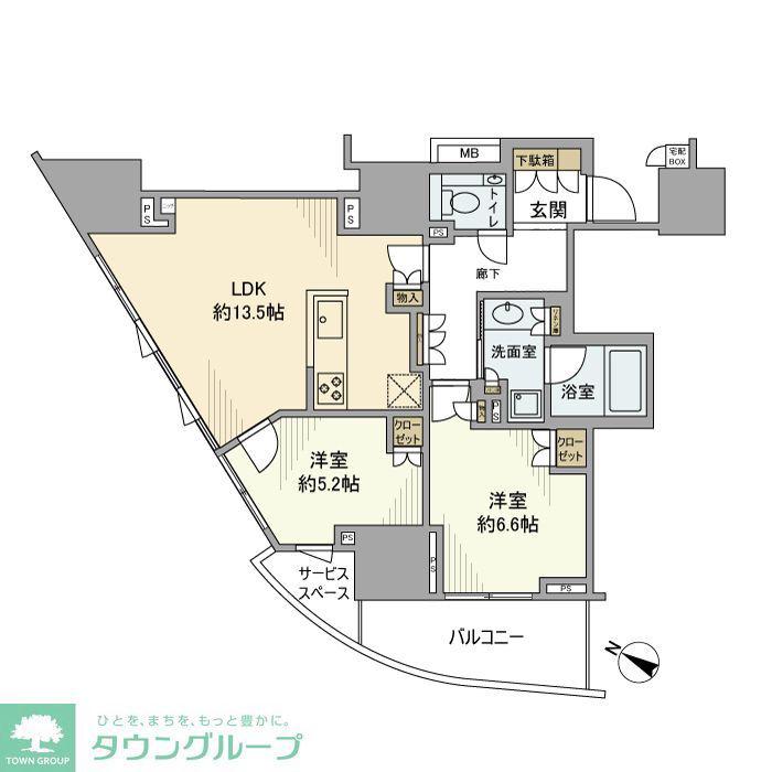 プラウド町屋(2LDK/11階)の間取り写真