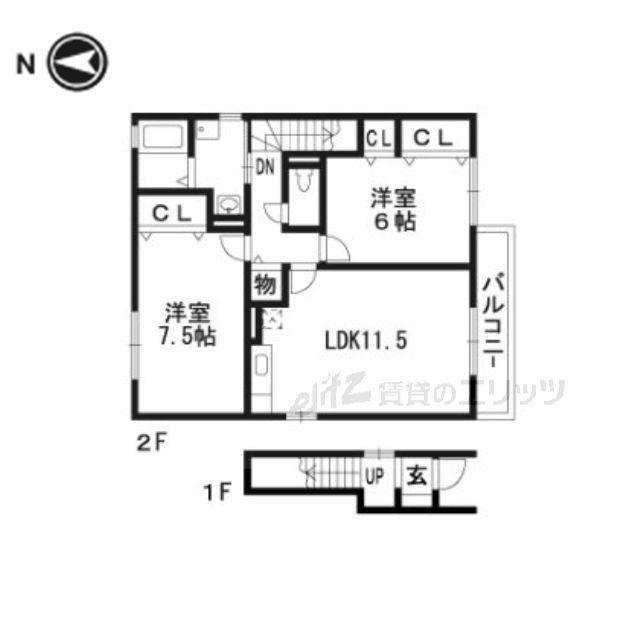 カルムコート津之江B棟(2LDK/2階)の間取り写真