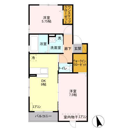 コートヤードKOBUSII(2DK/2階)の間取り写真