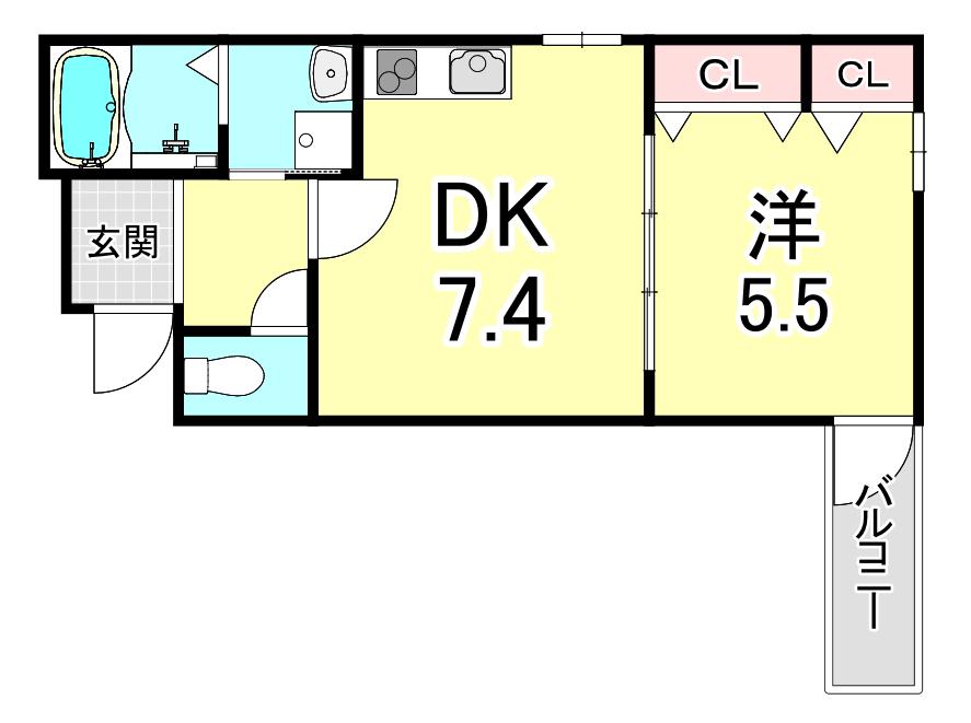 フジパレス津門中央公園I番館(1DK/1階)の間取り写真