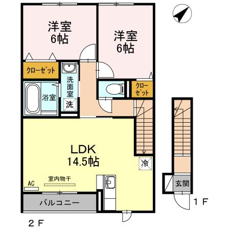 リバブル北高下 B棟(2LDK/2階)の間取り写真