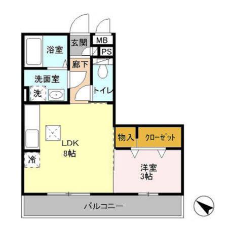 グラシューズ(1LDK/3階)の間取り写真
