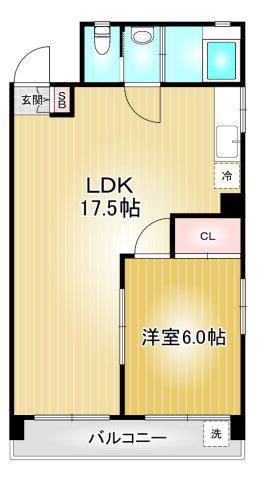 第3和光ビル(1LDK/6階)の間取り写真