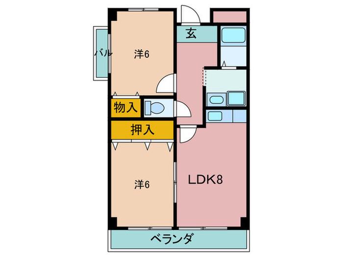 ヴィラ花水木(2LDK/6階)の間取り写真