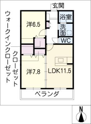 ウエストウイング瑞穂(2LDK/1階)の間取り写真