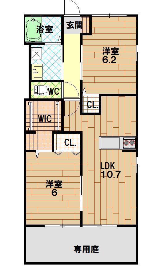 メゾン秀C(2LDK/1階)の間取り写真