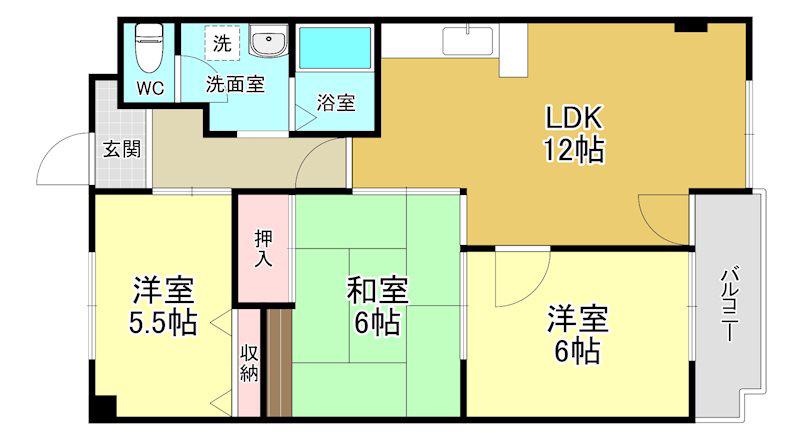 ダイヤモンド寿泉(3LDK/2階)の間取り写真