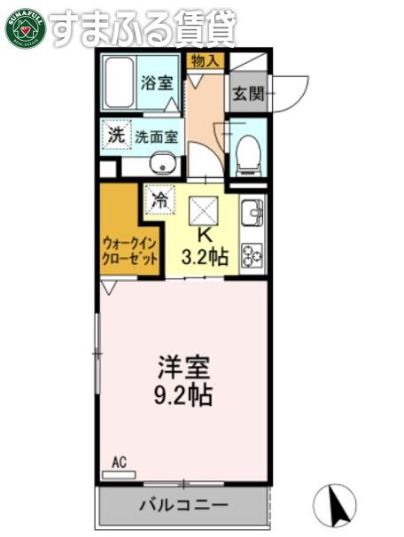 パーシモン(1K/3階)の間取り写真