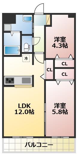 KANNA(2LDK/1階)の間取り写真