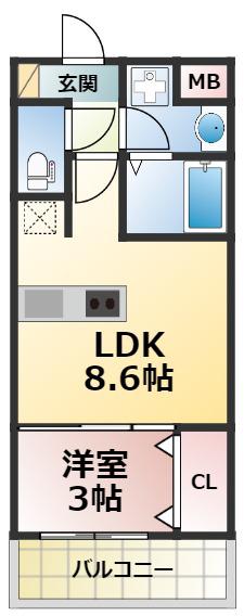 AILE東中浜(1LDK/2階)の間取り写真