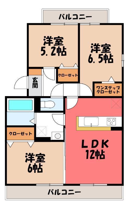 ボナールA(3LDK/2階)の間取り写真