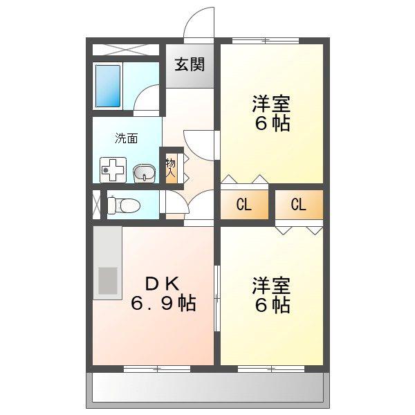 セジュール御幸山(2DK/1階)の間取り写真