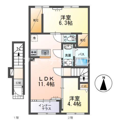 ラ・クラリエール(2LDK/2階)の間取り写真