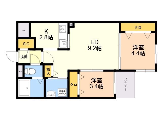 MODERN PALAZZO姪浜Ⅱ(2LDK/2階)の間取り写真