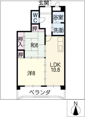 サンシャイン白山(2LDK/4階)の間取り写真