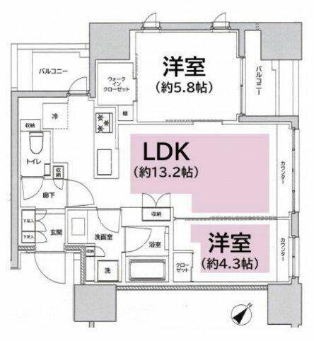 フレンシア築地(2LDK/8階)の間取り写真