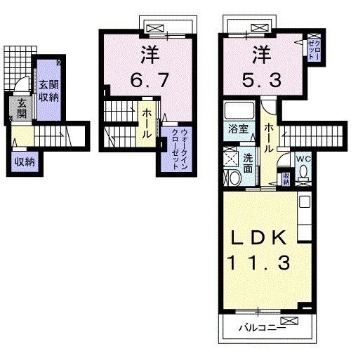 プロムナード倉敷(2LDK/2階)の間取り写真