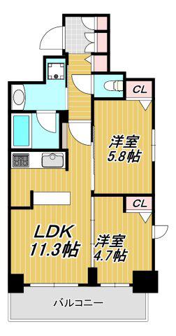 S-RESIDENCE葵II(2LDK/12階)の間取り写真