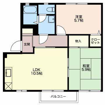 ウイングK A(2LDK/1階)の間取り写真