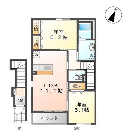 リクシ―M(2LDK/2階)の間取り写真