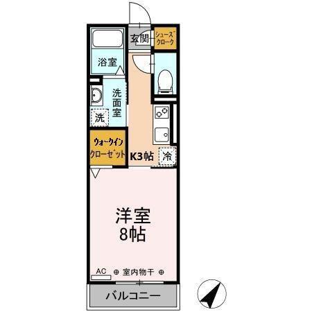D-ROOM茄子川 A(1K/2階)の間取り写真