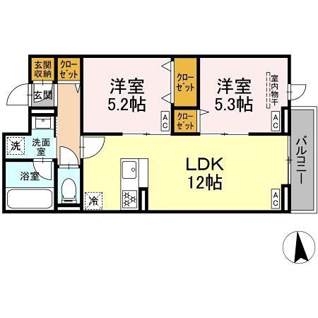 セレスティア東保木間II(2LDK/3階)の間取り写真