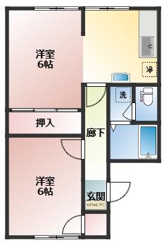 ヴァンベール西金沢(2K/1階)の間取り写真