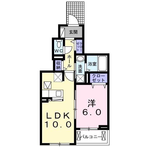 ウィステリア・ウエスト(1LDK/1階)の間取り写真