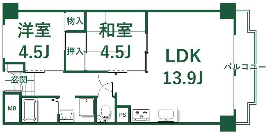 シャルマンコーポ摂津富田(2LDK/5階)の間取り写真