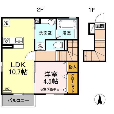 D-ROOM東泉町 B(1LDK/2階)の間取り写真