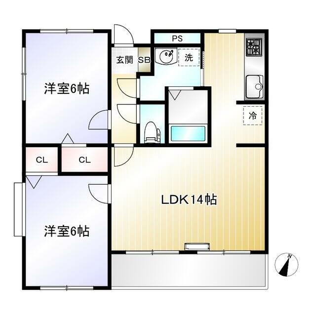 ジュネス栄II(2LDK/1階)の間取り写真