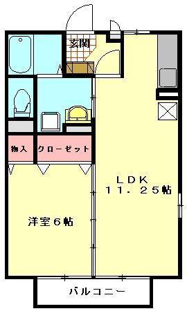 ウエストヒルズB(1LDK/2階)の間取り写真