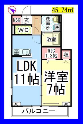 AF メゾンカトレ(1LDK/2階)の間取り写真