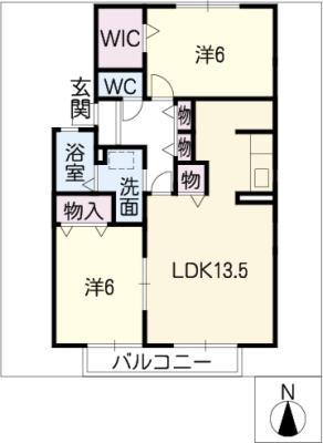 カーサ・コモドA(2LDK/2階)の間取り写真