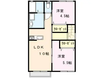 アルバヴィラB棟(2DK/2階)の間取り写真