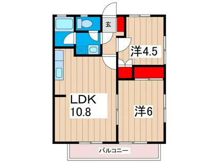 ほうれん荘B(2LDK/2階)の間取り写真