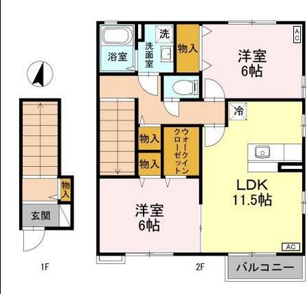 ローズコートA(2LDK/2階)の間取り写真