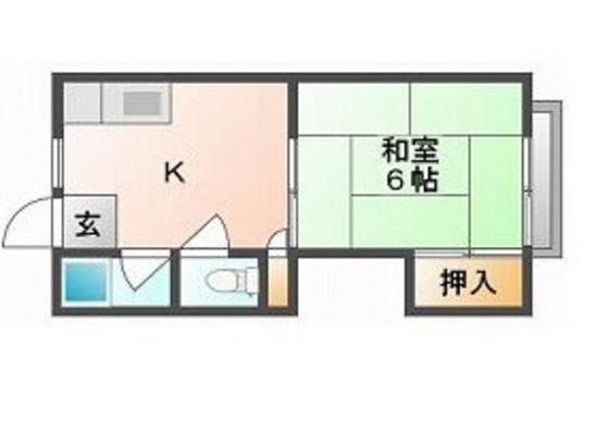 第1長徳荘(1K/2階)の間取り写真