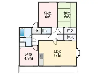 クレスト羽曳野IIB棟(3LDK/1階)の間取り写真