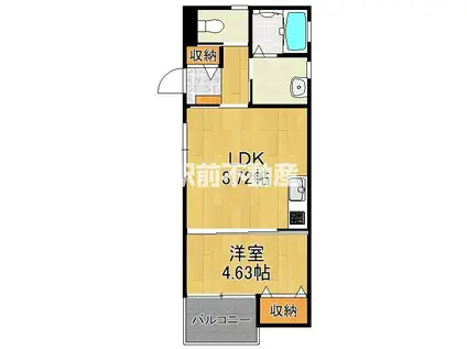 ティーレグノ野伏間B棟(1LDK/2階)の間取り写真