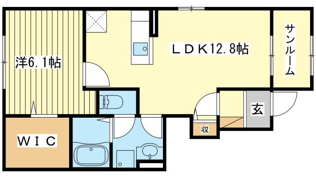 ヴィラ ドゥ グレーヌ梅ケ谷D(1LDK/1階)の間取り写真