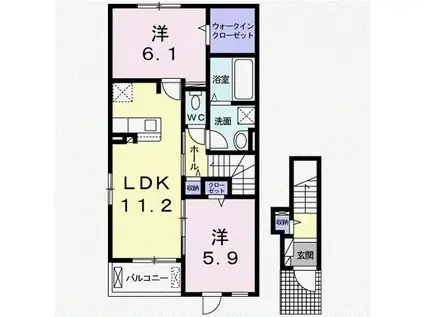 プリート新知B(2LDK/2階)の間取り写真