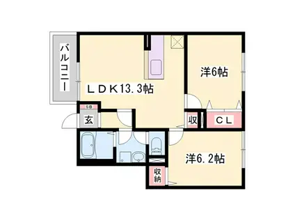 アメニティカスガI(2LDK/1階)の間取り写真