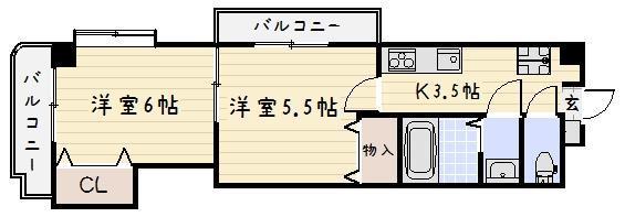 中津口センタービル(2K/8階)の間取り写真