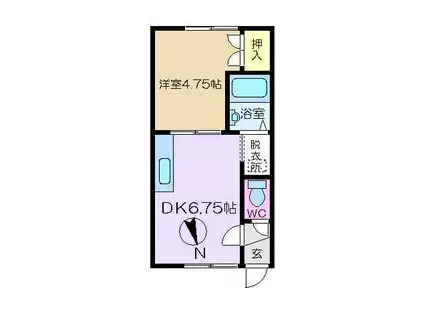 ルーベデンス寺田(1DK/3階)の間取り写真