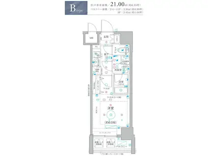 LEA横濱阪東橋弐番館(1K/6階)の間取り写真