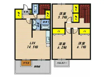 グランパルクA(3LDK/1階)の間取り写真